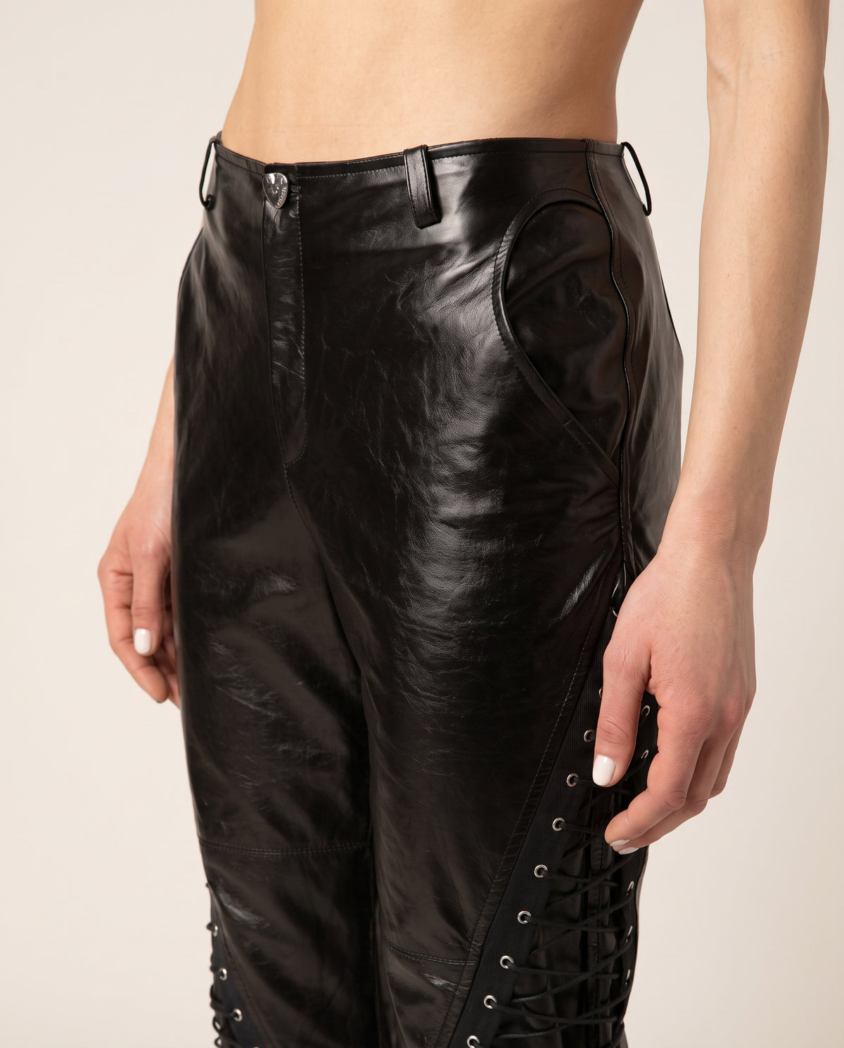 Pantaloni Lace-Up Leather